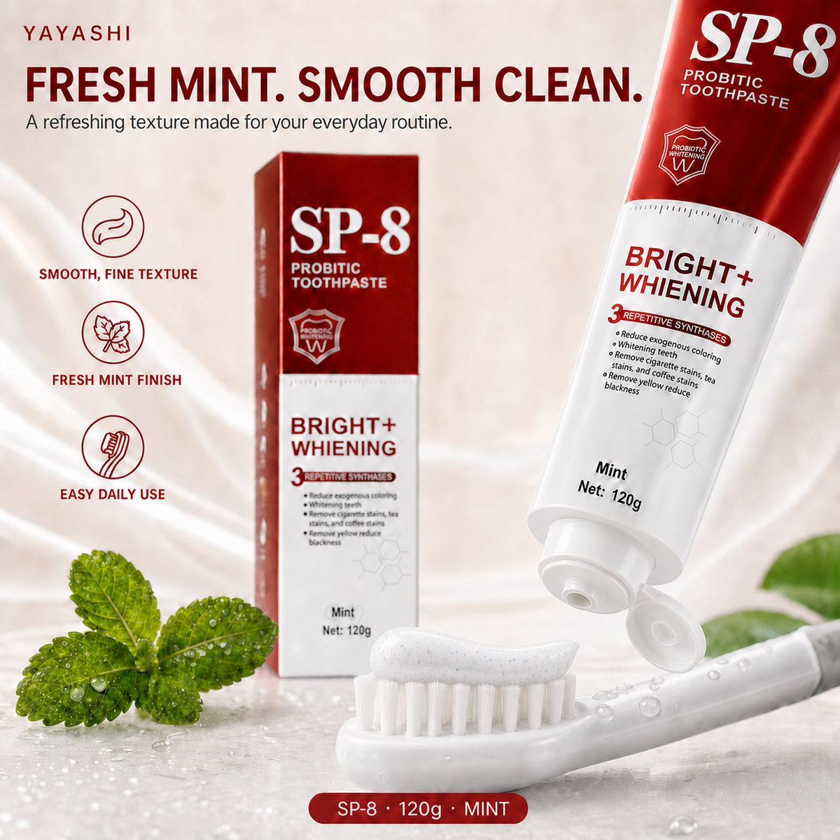 YAYASHI SP-8 Daily Brightening Toothpaste — 120g，YAYASHI SP-8 Daily Brightening Toothpaste — 120gYAYASHI SP-8 Daily Brightening Toothpaste — 120gYAYASHI SP-8 Daily Brightening Toothpaste — 120g