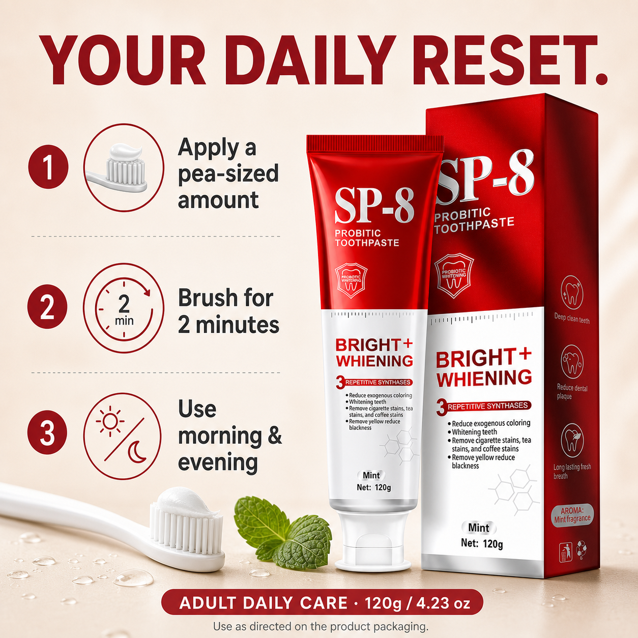 SP-8 adult daily brushing directions